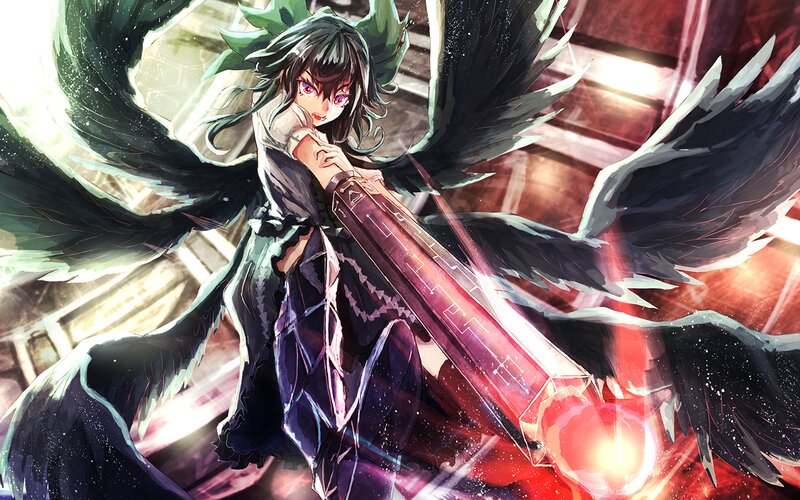 Anime Girl with Wings — Black, Dramatic, Digital Art, Gun, Energy Beam