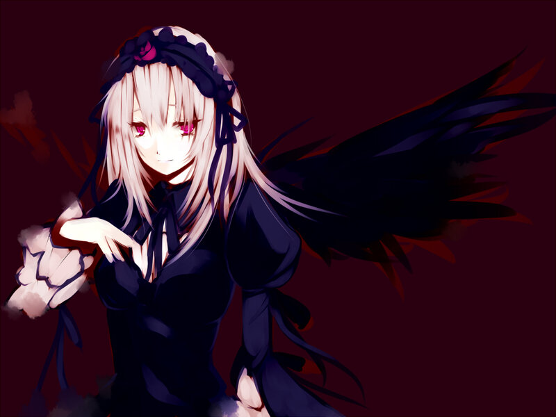 Anime Girl with Wings — Black, Dramatic, Digital Art, Headband