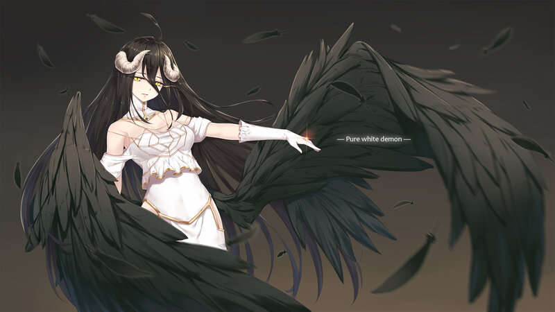 Anime Girl with Wings — Black, Dramatic, Digital Art, Horns