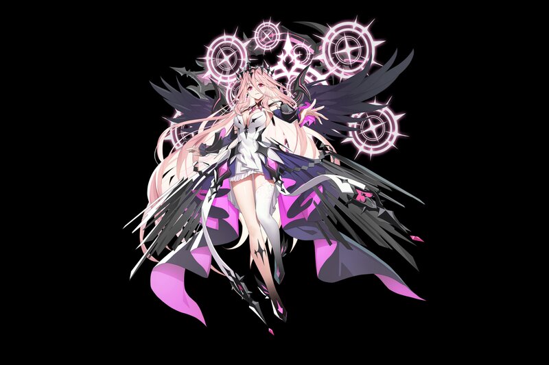 Anime Girl with Wings — Black, Dramatic, Digital Art, Magic Circles