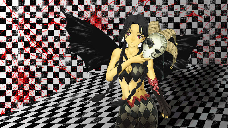 Anime Girl with Wings — Black, Dramatic, Digital Art, Mask
