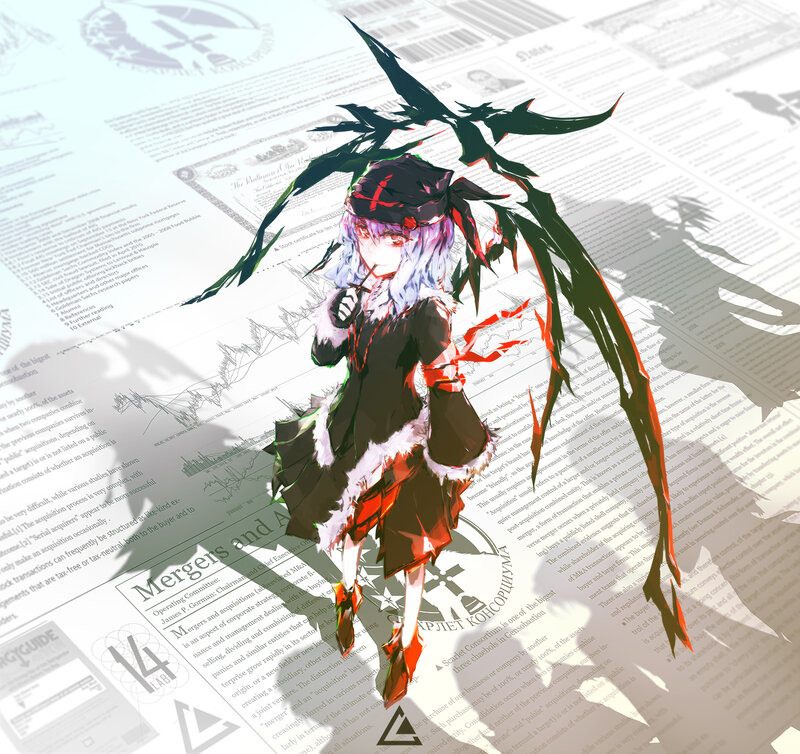 Anime Girl with Wings — Black, Dramatic, Digital Art, Newspaper