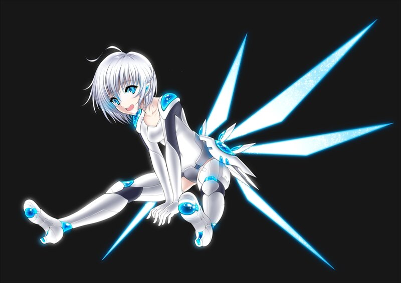 Anime Girl with Wings — Black, Dramatic, Digital Art, Robotic Suit