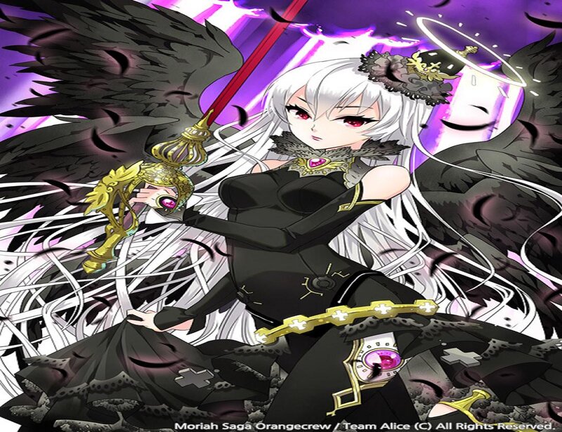 Anime Girl with Wings — Black, Dramatic, Digital Art, Sword, Halo