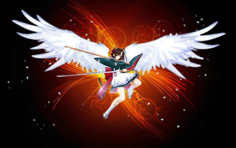 Anime Girl with Wings — Black, Dramatic, Digital Art
