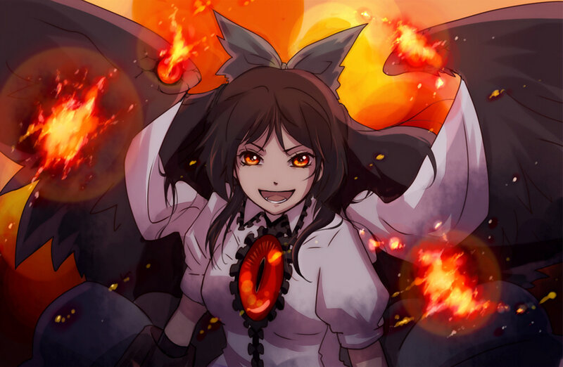 Anime Girl with Wings — Black, Dramatic, Fire