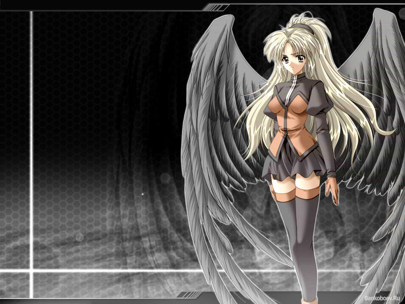 Anime Girl with Wings — Black, Dramatic, Long Hair