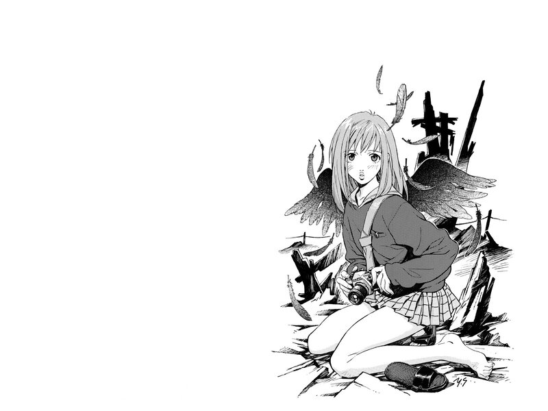 Anime Girl with Wings — Black, Dramatic, Manga, Camera