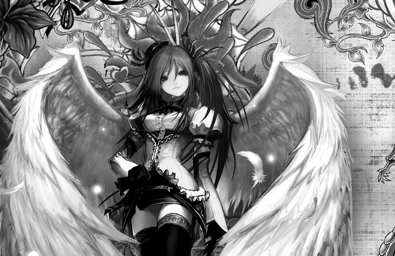 Anime Girl with Wings — Black, Dramatic, Manga, Dress