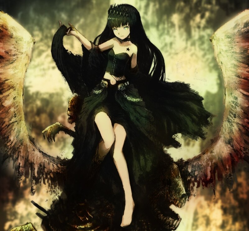 Anime Girl with Wings — Black, Dramatic, Manga, Skull