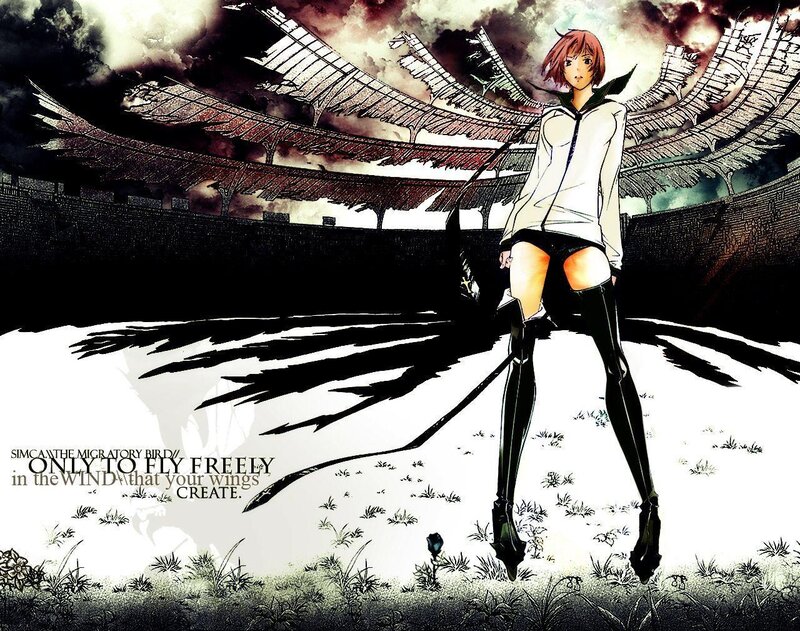 Anime Girl with Wings — Black, Dramatic, Manga, Stadium