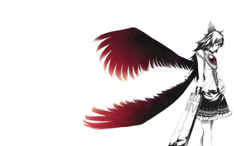 Anime Girl with Wings — Black, Dramatic, Manga, Sword, Cat Ears, White