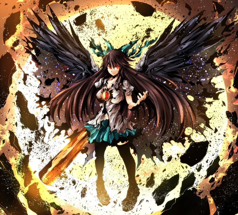 Anime Girl with Wings — Black, Dramatic, Manga, Sword