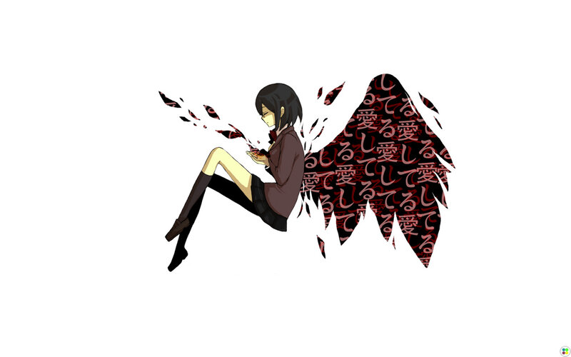 Anime Girl with Wings — Black, Dramatic, Manga, Text