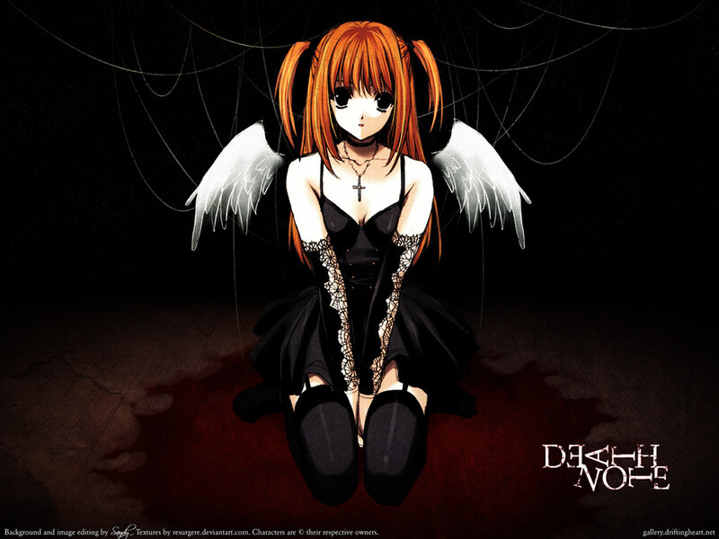 Anime Girl with Wings — Black, Dramatic, Night, Cross Necklace