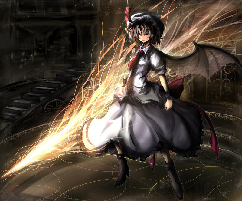 Anime Girl with Wings — Black, Dramatic, Night, Digital Art, Fire