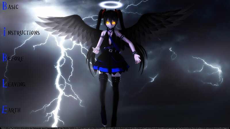 Anime Girl with Wings — Black, Dramatic, Night, Digital Art, Lightning
