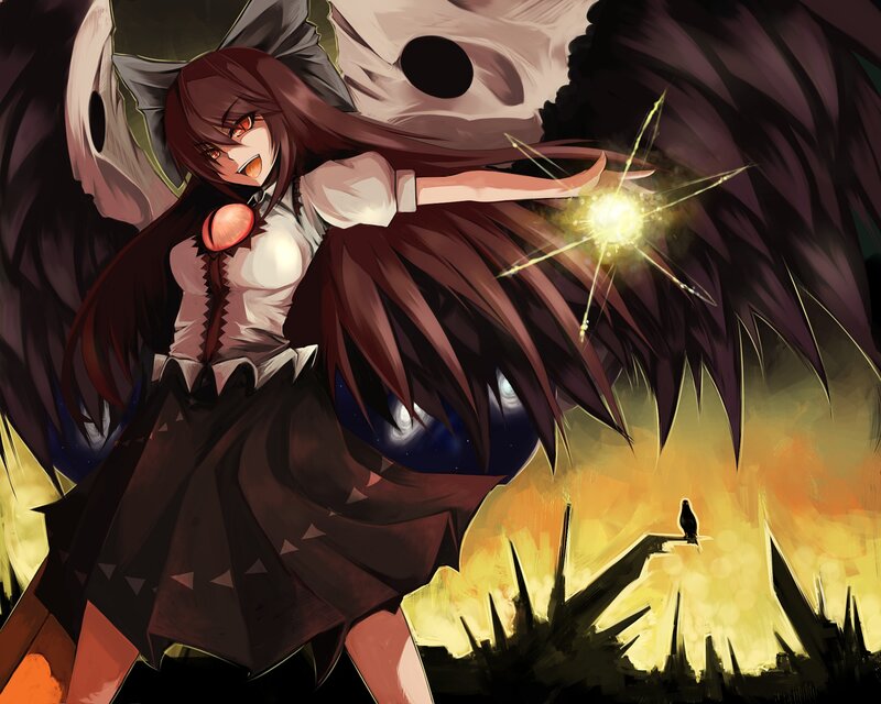 Anime Girl with Wings — Black, Dramatic, Night, Digital Art, Magic Spell