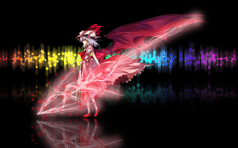 Anime Girl with Wings — Black, Dramatic, Night, Digital Art, Sound Waves