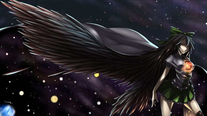 Anime Girl with Wings — Black, Dramatic, Night, Digital Art