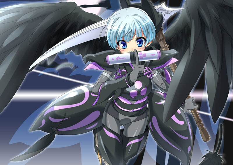Anime Girl with Wings — Black, Dramatic, Night, Scythe