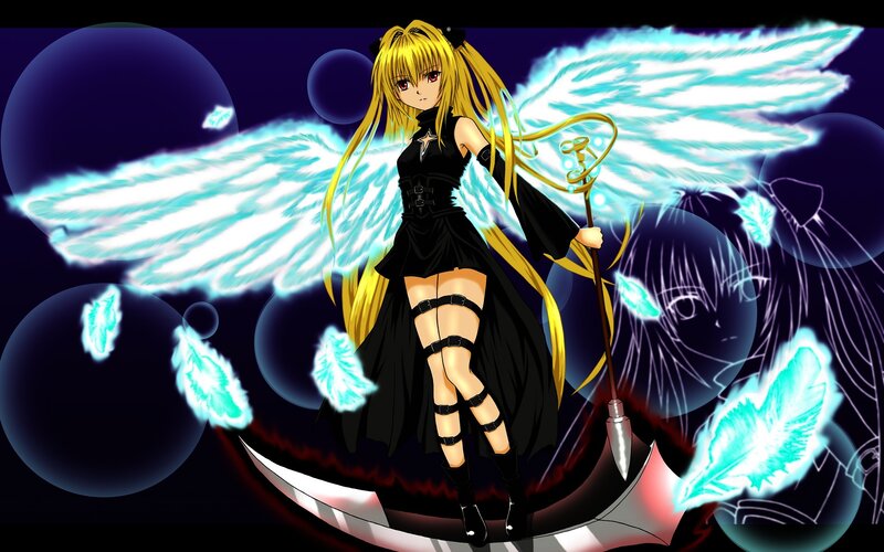 Anime Girl with Wings — Black, Dramatic, Night, Staff