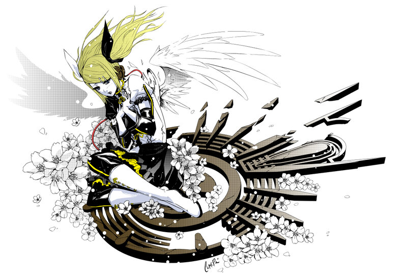 Anime Girl with Wings — Black, Dramatic, Spring
