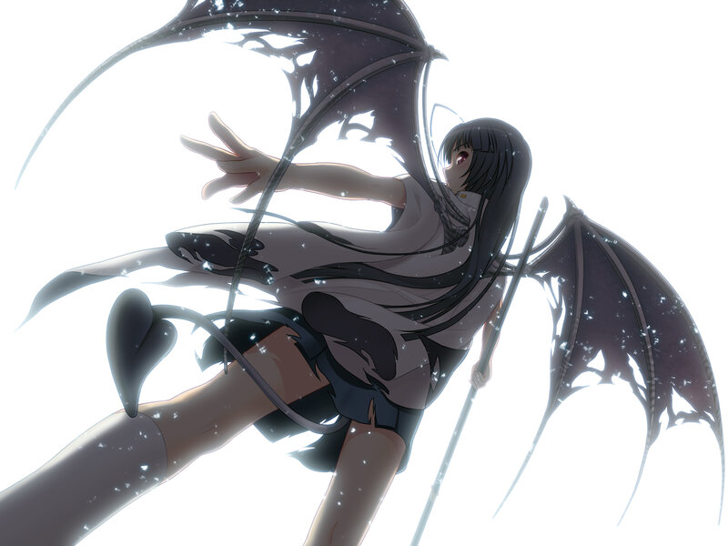 Anime Girl with Wings — Black, Dramatic, Staff, Long Hair
