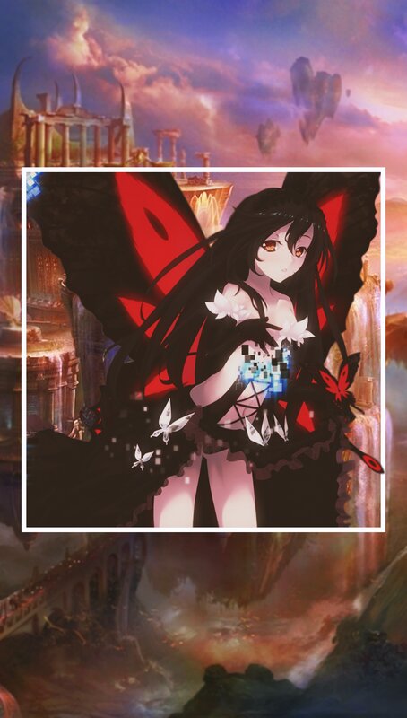 Anime Girl with Wings — Black, Dramatic, Sunset, Digital Art, Butterflies