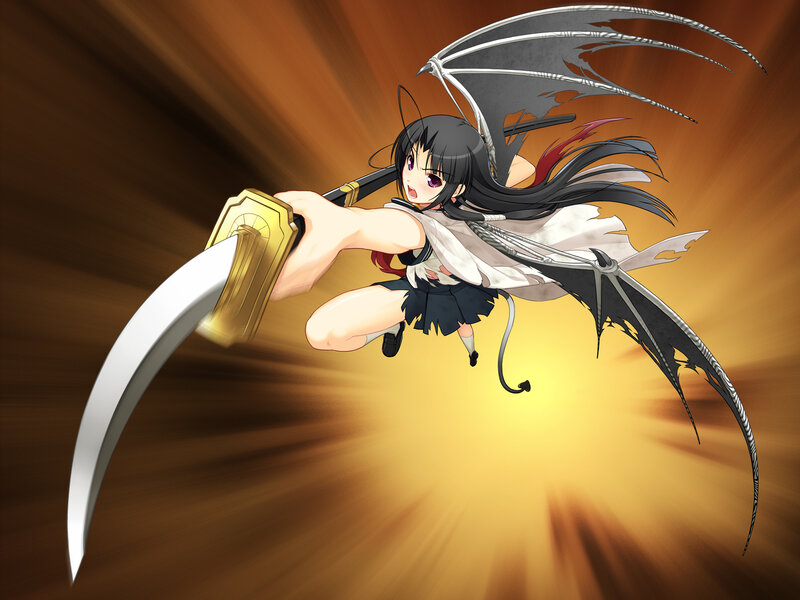Anime Girl with Wings — Black, Dramatic, Sword