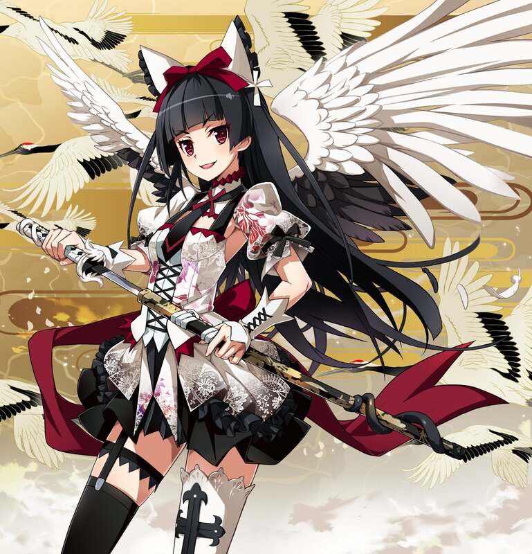 Anime Girl with Wings — Black, Dramatic, Swords
