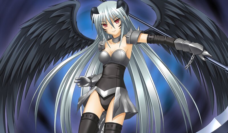 Anime Girl with Wings — Black, Dramatic, Weapon