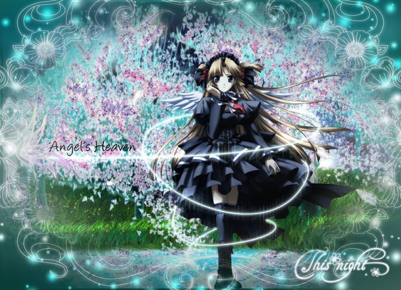 Anime Girl with Wings — Black, Dreamy