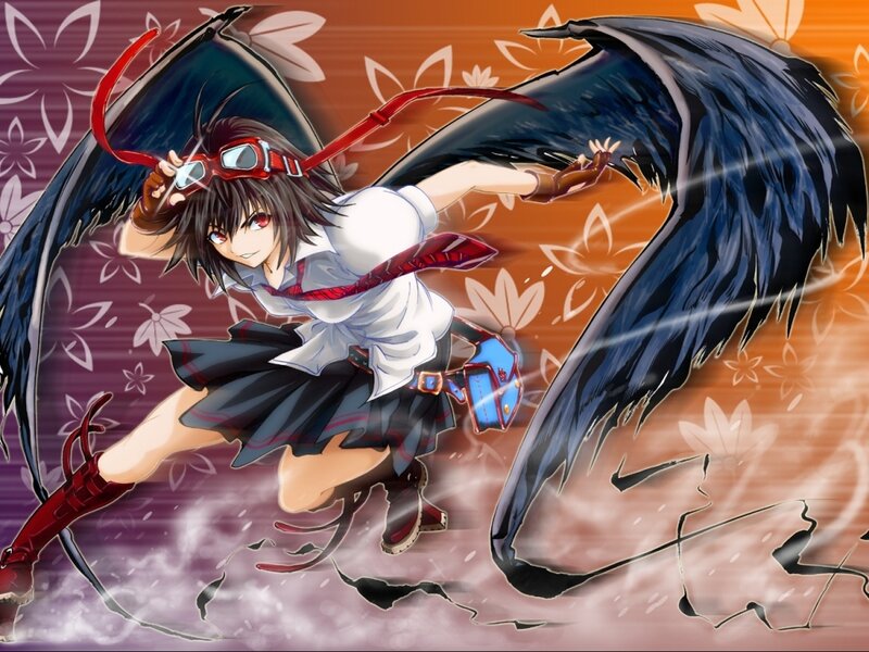 Anime Girl with Wings — Black, Dynamic, Goggles