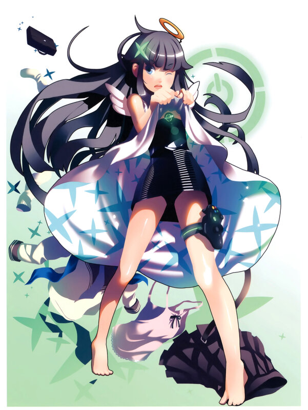 Anime Girl with Wings — Black, Playful, Angel Wings