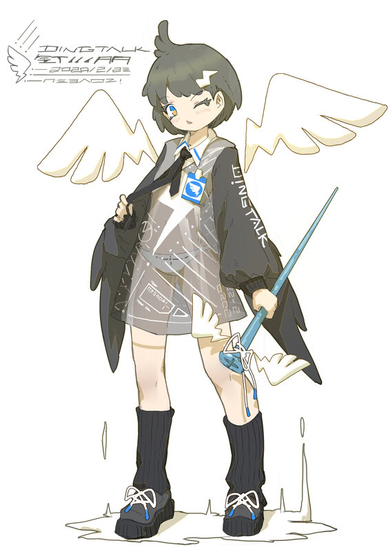 Anime Girl with Wings — Black, Playful, Digital Art, Sword