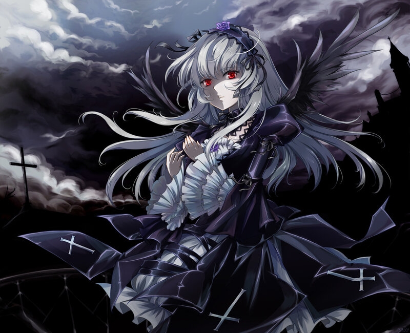 Anime Girl with Wings — Black