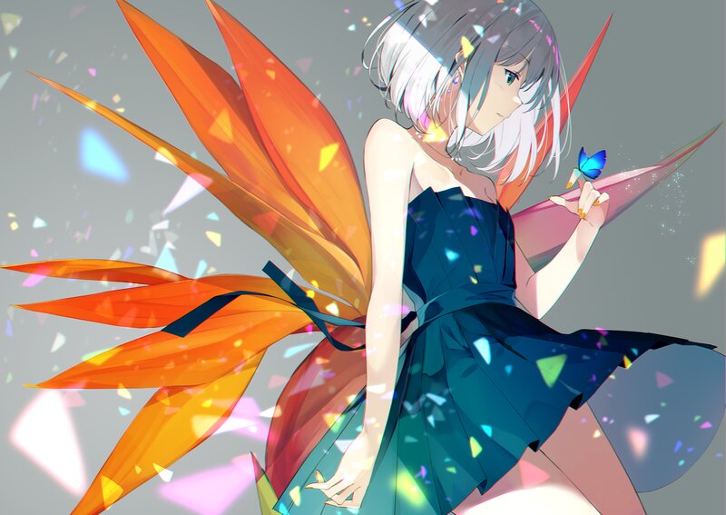 Anime Girl with Wings — Blue, Calm, Digital Art, Butterfly