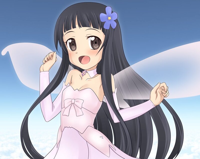 Anime Girl with Wings — Blue, Cheerful, Dress