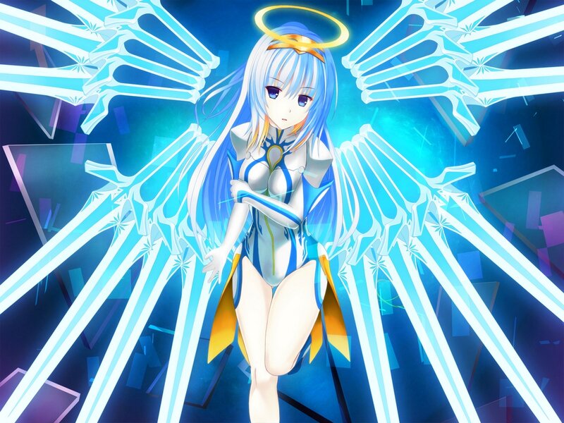 Anime Girl with Wings — Blue, Dramatic, Angel