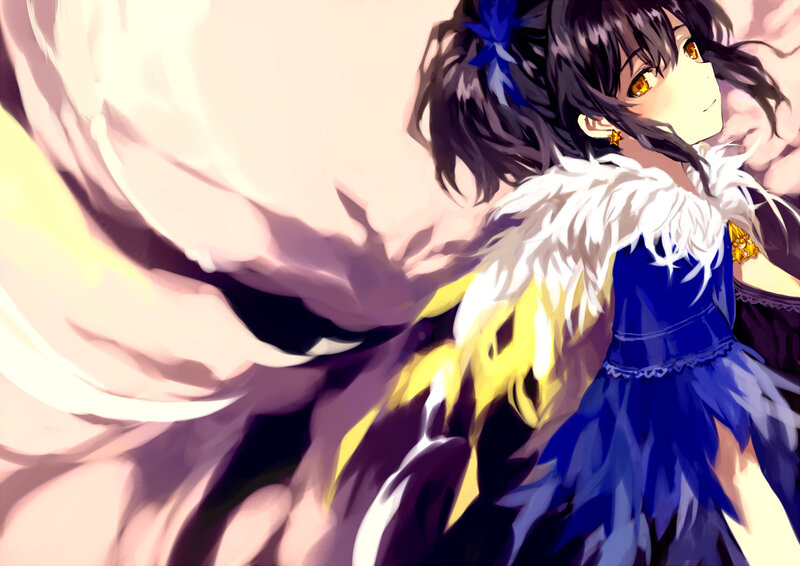 Anime Girl with Wings — Blue, Dramatic, Digital Art, Blue Dress