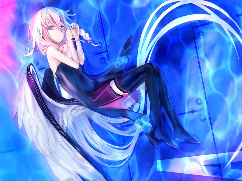 Anime Girl with Wings — Blue, Dramatic, Digital Art, Blue Energy, Hair Ribbon