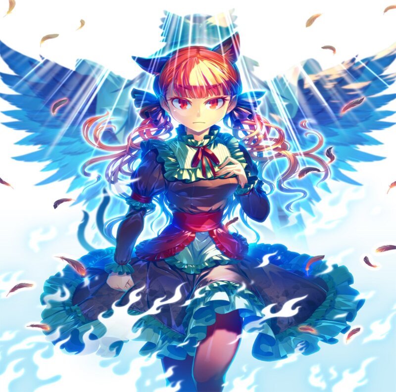 Anime Girl with Wings — Blue, Dramatic, Digital Art, Cat Ears