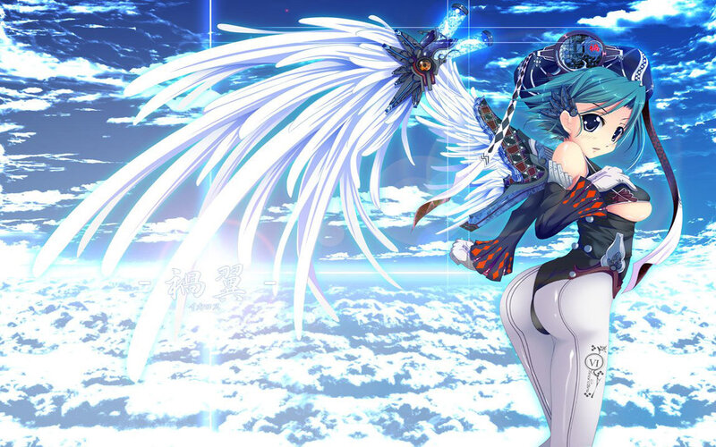 Anime Girl with Wings — Blue, Dramatic, Digital Art, Clouds