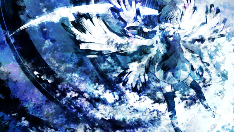 Anime Girl with Wings — Blue, Dramatic, Digital Art, Dress, Blue Background