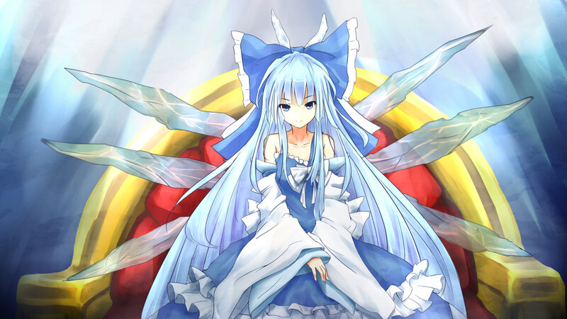 Anime Girl with Wings — Blue, Dramatic, Digital Art, Dress, Chair
