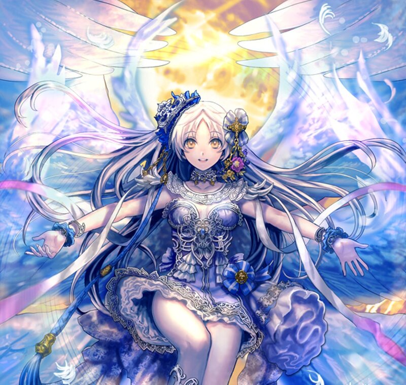 Anime Girl with Wings — Blue, Dramatic, Digital Art, Dress, Crown