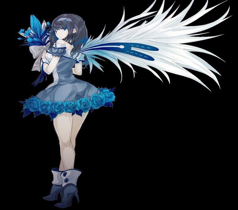 Anime Girl with Wings — Blue, Dramatic, Digital Art, Flowers