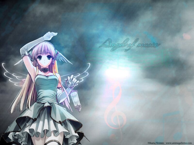 Anime Girl with Wings — Blue, Dramatic, Digital Art, Lantern