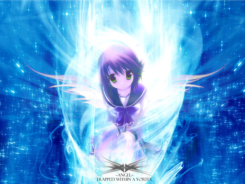 Anime Girl with Wings — Blue, Dramatic, Digital Art, Light Effect, Sailor Uniform